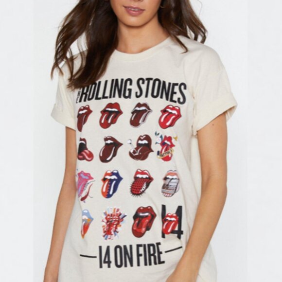 NASTY GAL The Rolling Stones Graphic Tee in Sand, M - Picture 3 of 9